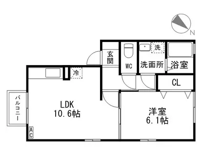 ディアコートF(1LDK/2階)の間取り写真