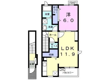 プラスターラー.エス 壱番館(1LDK/2階)の間取り写真