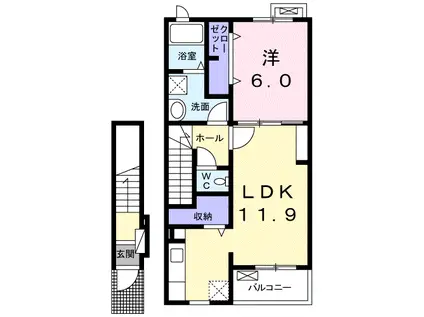 プラスターラー.エス 壱番館(1LDK/2階)の間取り写真