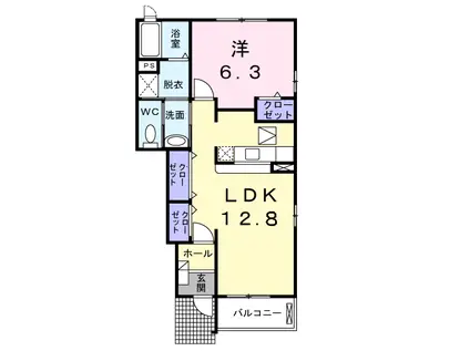 プラシード福浦B(1LDK/1階)の間取り写真