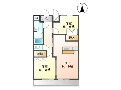 エスポア穂波(2DK/1階)の間取り写真