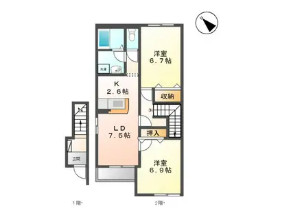 ウィング・コート(2LDK/2階)の間取り写真