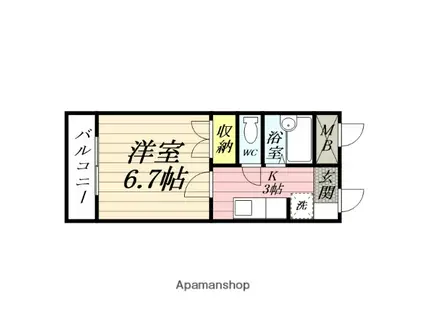 ワカユーヒルズ(1K/2階)の間取り写真