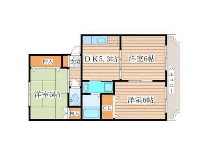 ルヴェニール壱番館(3DK/1階)の間取り写真