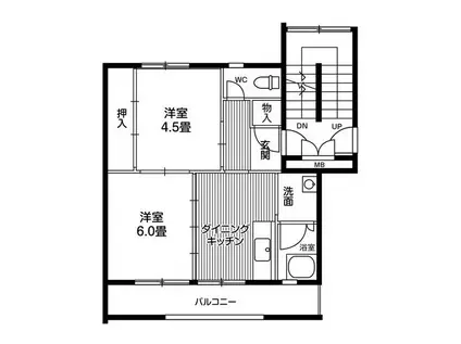 ビレッジハウス仙台鶴ケ谷二丁目17号棟(2DK/4階)の間取り写真