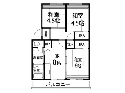 仙台中山団地1号棟(3DK/5階)の間取り写真