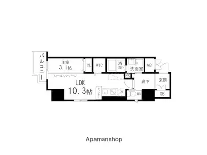 ラファール泉中央(1LDK/9階)の間取り写真