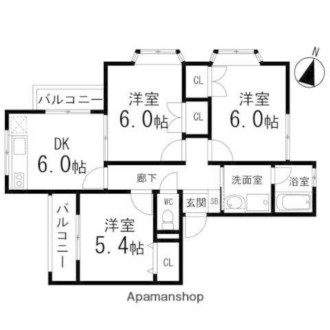 セトルタウンⅠ番館(3DK/1階)の間取り写真