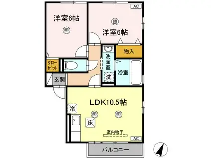 リビングタウン旭B(2LDK/1階)の間取り写真