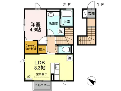 グランド・ハピネス(1LDK/2階)の間取り写真