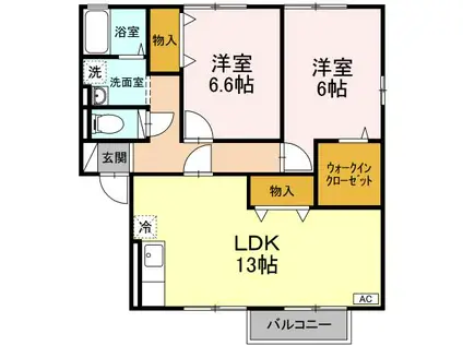 ウィルモア旭A・B(2LDK/2階)の間取り写真
