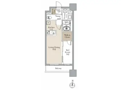 レジディア仙台北四番丁プレイス(1LDK/8階)の間取り写真