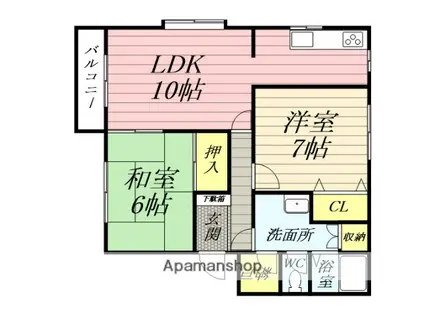 シャトウKTⅡ(2LDK/2階)の間取り写真