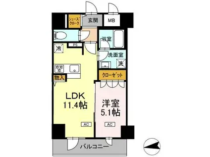 IS二十人町(1LDK/11階)の間取り写真