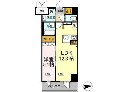 IS二十人町(1LDK/10階)の間取り写真