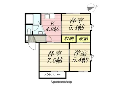 グリーンヒルズCHIDA B(3K/2階)の間取り写真