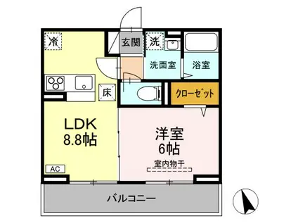 プレドフルールV(1LDK/1階)の間取り写真