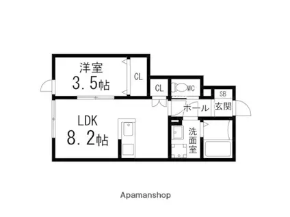 INVITATION LILY(1LDK/1階)の間取り写真