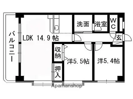 リヴィエル八乙女(2LDK/6階)の間取り写真