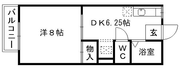 ひより台ハイツB(1DK/2階)の間取り写真