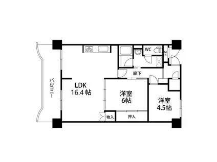 二軒茶屋エスコムビル(2LDK/9階)の間取り写真