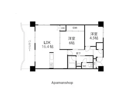 二軒茶屋エスコムビル(2LDK/9階)の間取り写真