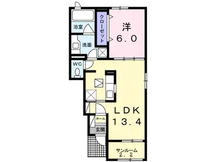 アルドールⅠ(1LDK/1階)の間取り写真