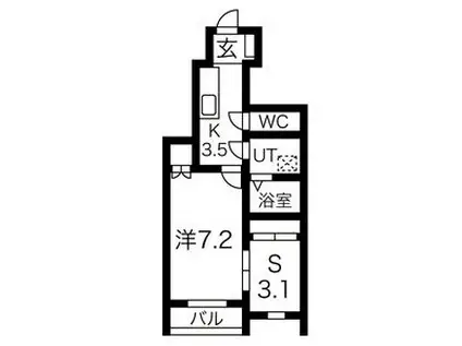 LA VIE BELLⅡ棟(1K/1階)の間取り写真