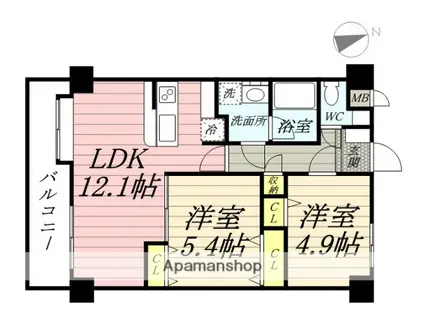 カルトセゾン鶴ヶ谷東(2LDK/1階)の間取り写真