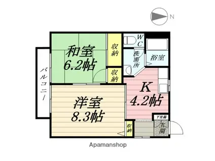 ピエス三ツ橋(2K/2階)の間取り写真