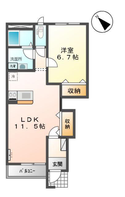 ルミエールⅠ(1LDK/1階)の間取り写真
