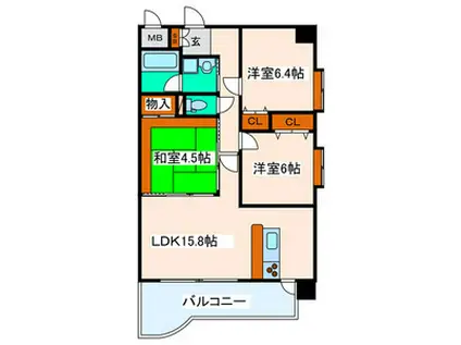 カーレヂ三浦Ⅱ(3LDK/5階)の間取り写真