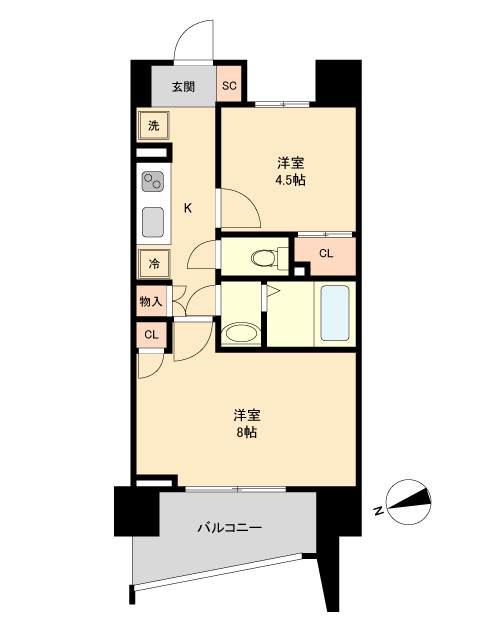 HF仙台長町レジデンス(2K/2階)の間取り写真