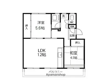 仙台沖野団地5号棟(2LDK/4階)の間取り写真