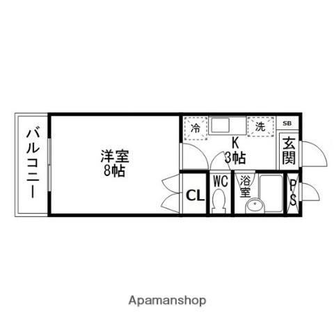 ウイングスⅡ(1K/4階)の間取り写真
