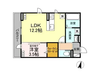 DーROOM遠見塚Ⅰ(1LDK/2階)の間取り写真