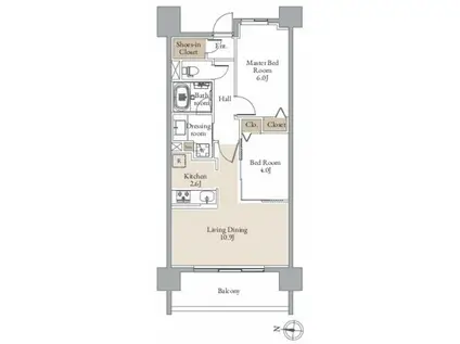 レジディア仙台北四番丁プレイス(2LDK/10階)の間取り写真