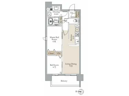 レジディア仙台北四番丁プレイス(2LDK/10階)の間取り写真