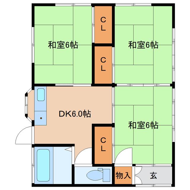 東北本線 塩釜駅 徒歩10分 1階建 築46年(3DK)の間取り写真