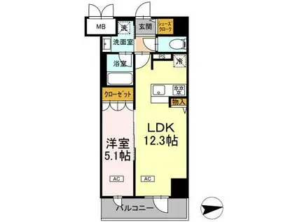 IS二十人町(1LDK/8階)の間取り写真