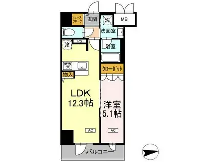 IS二十人町(1LDK/11階)の間取り写真