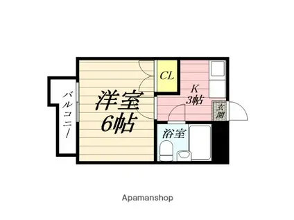 原の町マンション(1K/6階)の間取り写真