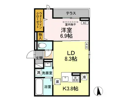 CLASSEUM仙台小田原 D棟(1LDK/1階)の間取り写真