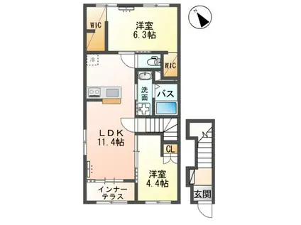 袋原アパート2期工事(2LDK/2階)の間取り写真