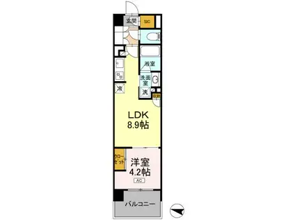 ロイヤルパークス仙台青葉通(1LDK/15階)の間取り写真