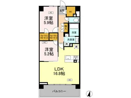 ロイヤルパークス仙台青葉通(2LDK/15階)の間取り写真