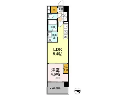 ロイヤルパークス仙台青葉通(1LDK/15階)の間取り写真