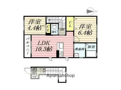 ディアコート名取G(2LDK/2階)の間取り写真