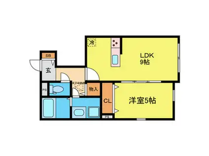 LARA向山(1LDK/1階)の間取り写真