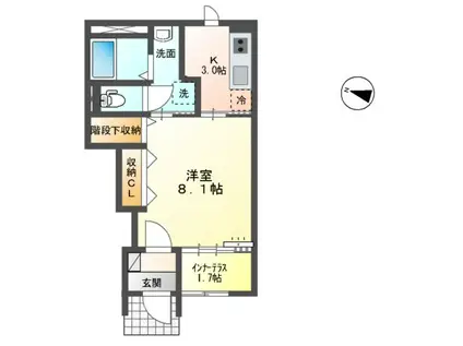 エスポワール六丁の目(1K/1階)の間取り写真